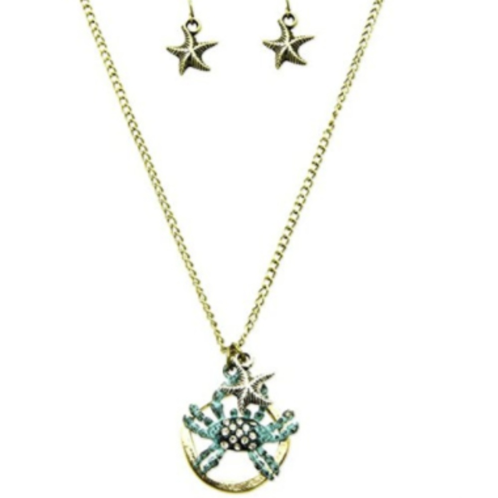 CRAB PENDANT SEA LIFE CHARM NECKLACE AND EARRING #1037
